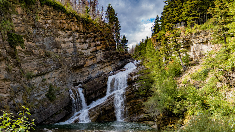 Angular waterfall off mountain cliffs