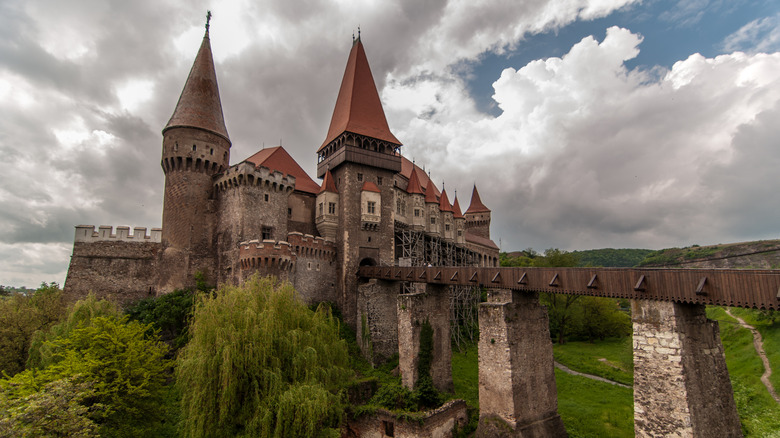 Corvin Castle on an overcast day, Transylvania, Romania