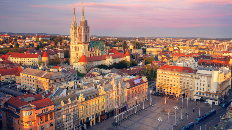 A high aerial shot of Zagreb, Croatia.