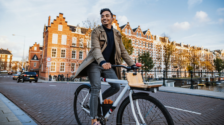 Man biking in Europe