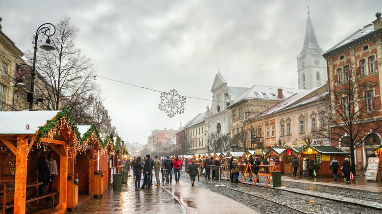 Christmas market in Košice, Slovakia, during winter