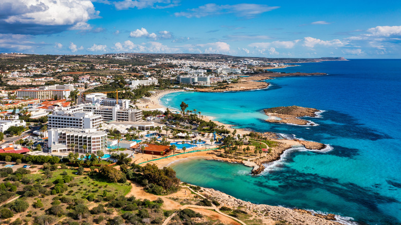 Aerial view of Nissi Beach in Ayia Napa in Cyprus