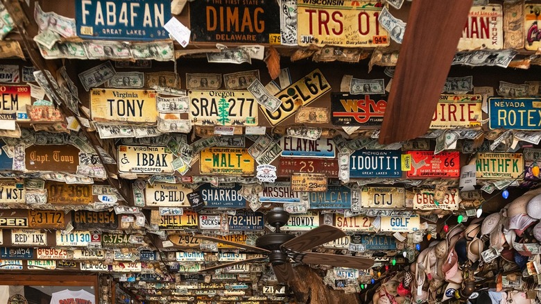 License plates on Captain Tony's Saloon ceiling