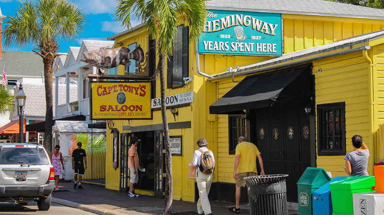 Yellow exterior of Captain Tony's Saloon