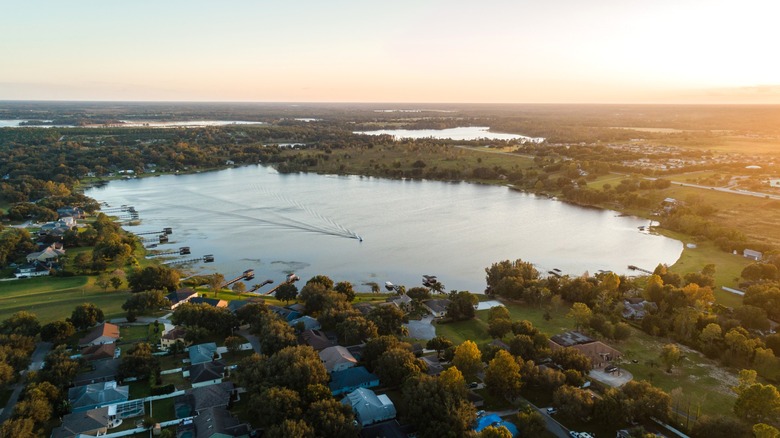 View of the lakes and houses around Clermont, Florida