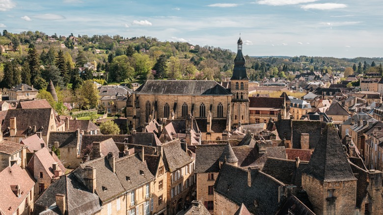 aerial view of medieval buildings in Sarlat, France