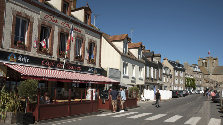 View of Cafe de France restaurant on Barfleur's harbor