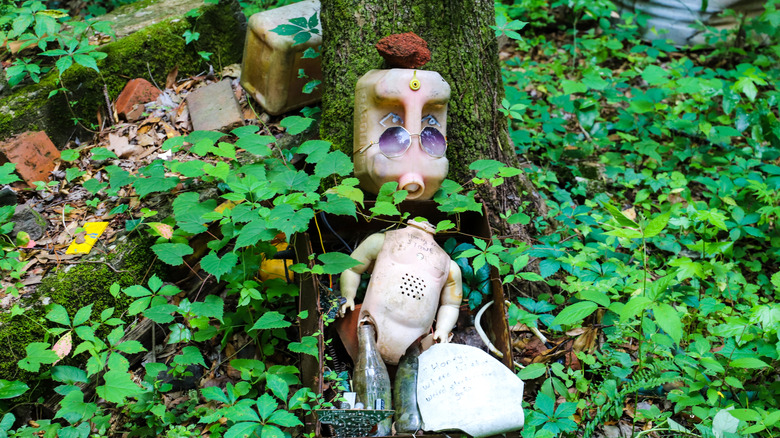 artwork made of found objects on Doll's Head Trail