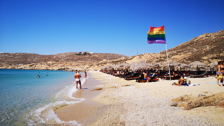 Rainbow flag on Elia Beach