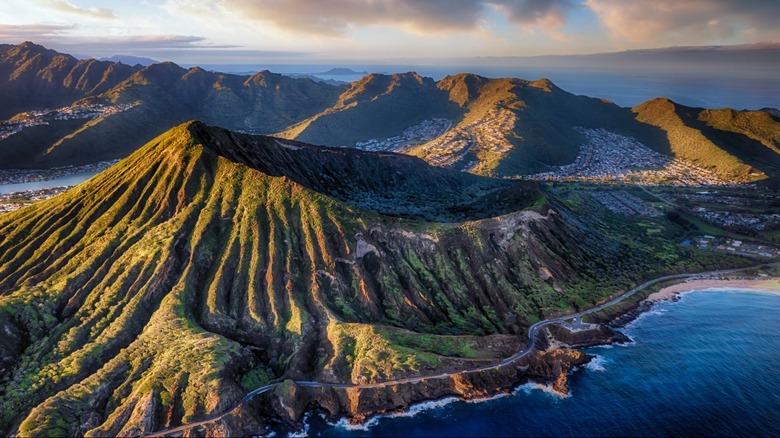 Aerial view of the Diamond Head Crater on Oahu.