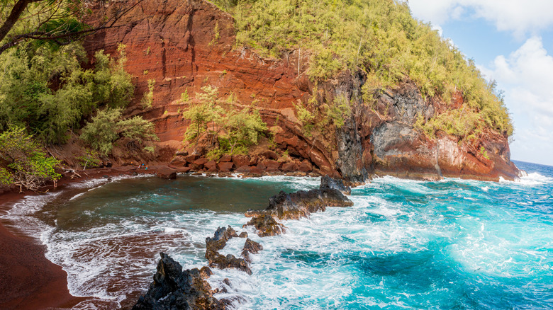 Red Sand Beach, aka Kaihalulu Beach in Hāna on Maui