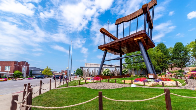 A large wooden chair in Casey, IL