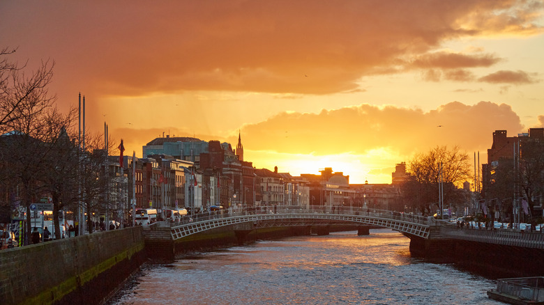 Dublin's Ha'Penny Bridge at sunset