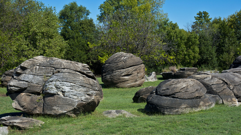 Unique round rocks at Rock City Park in Kansas