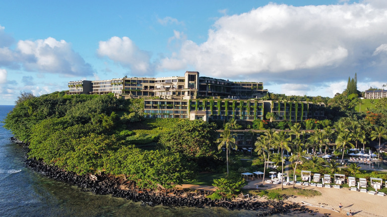 Aerial view of 1 Hotel Hanalei Bay on Kauai, Hawaii