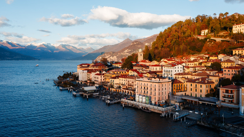 Aerial view of a village on Lake Como