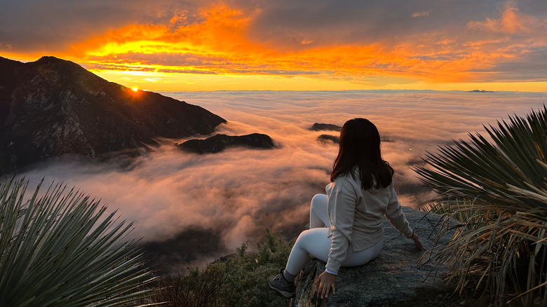 Woman sitting observing sunset view on Mount Baldy