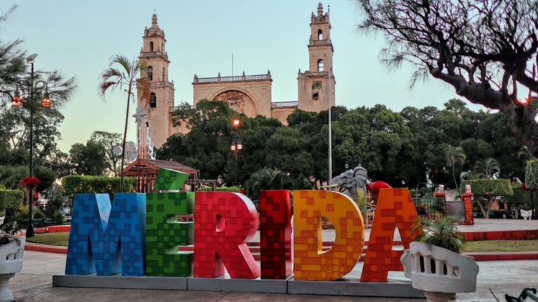 Merida sign in the city of Merida, Mexico