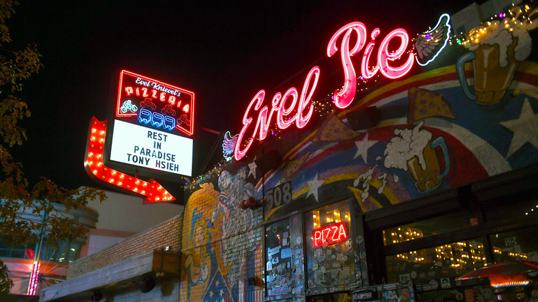 Neons signs outside Evel Pie restaurant in Las Vegas