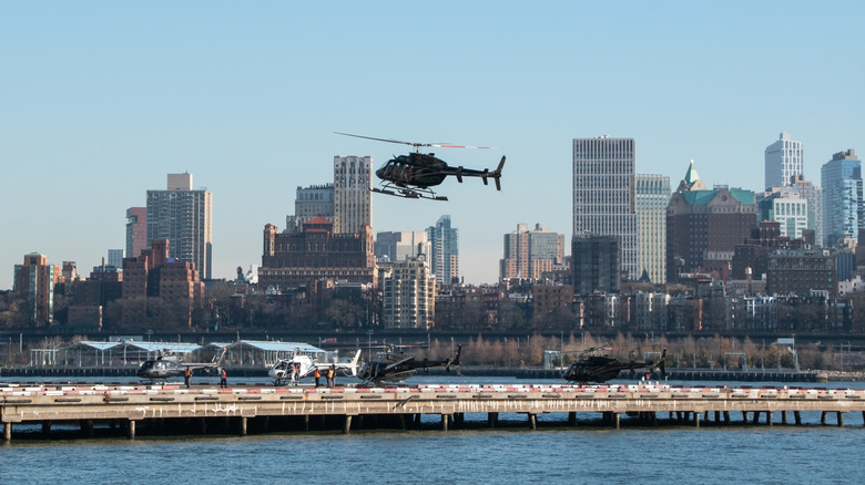 A helicopter landing near NY's financial district