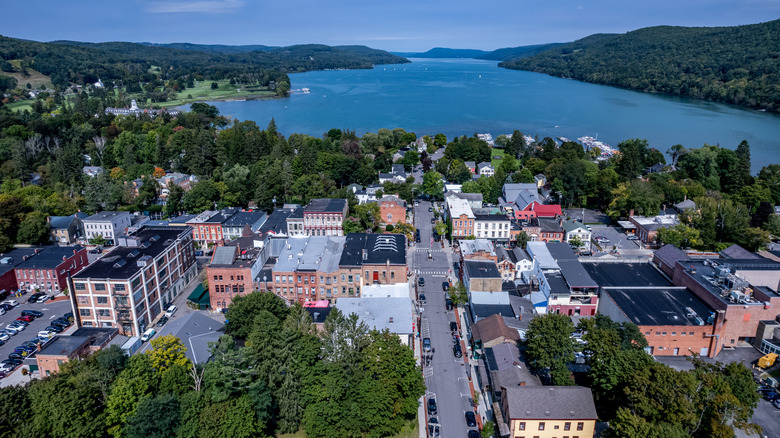 downtown Cooperstown with Lake Ostega in the north