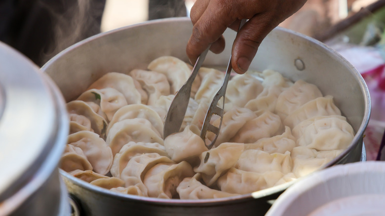 TIbetan Momos in a pan