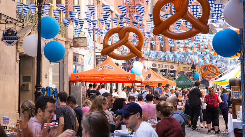 Guests eating at Oktoberfest celebration