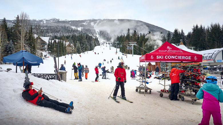 Crowds during ski season at Whistler Blackcomb ski resort in Canada