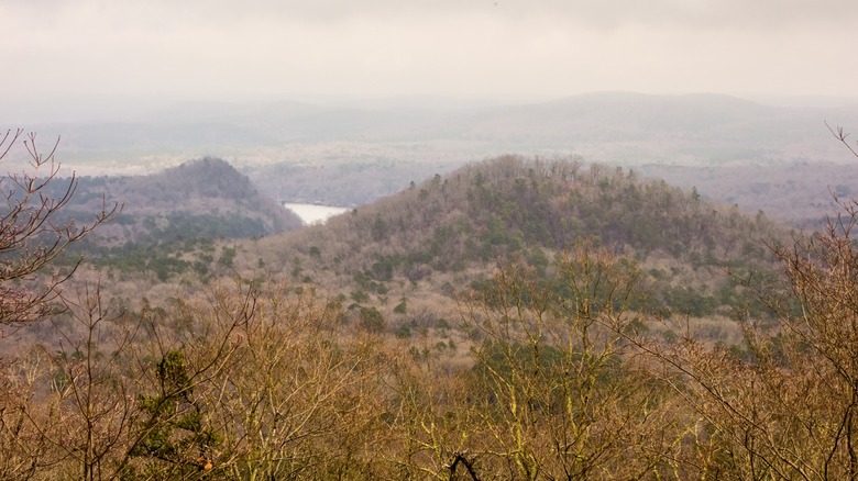 A hazey scenic landscape of the Uwharrie Mountains