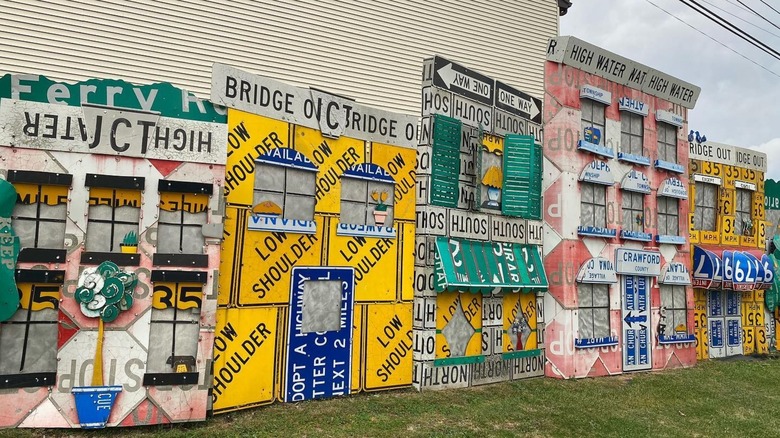 Street sign artwork at PennDOT'S Road Sign Sculpture Garden