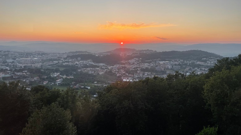 aerial view Braga Portugal sunset