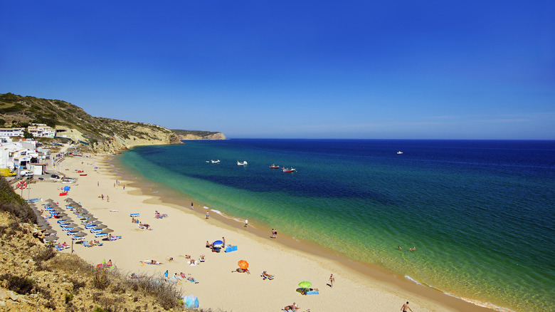 View of beach at Salema Portugal in daylight