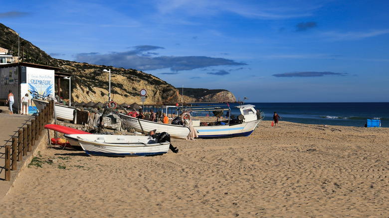 Boats on Salema beach Portugal