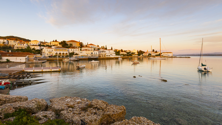 Buildings by the harbor at Spetses