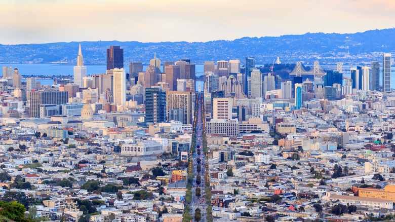 Aerial city skyline in San Francisco