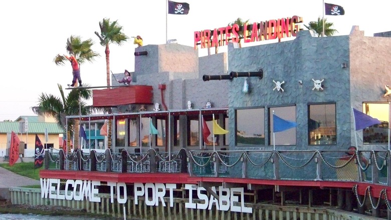 The outside of The Pirate's Landing in Port Isabel