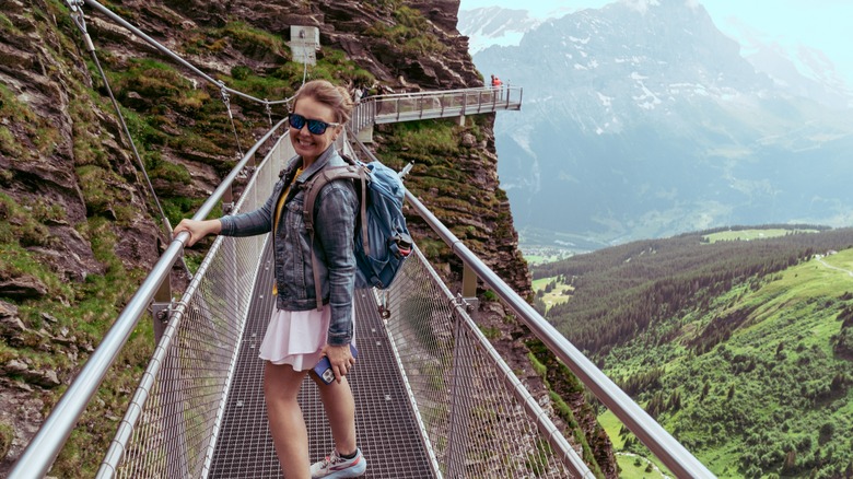 Woman on the First Cliff Walk in Grindelwald, Switzerland