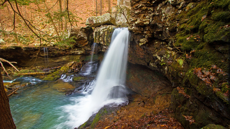 Mountain waterfall in gorge