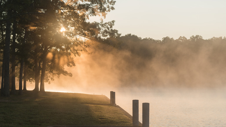 The sunrise over Fall Creek Falls Lake in Fall Creek Falls State Park, Tennessee