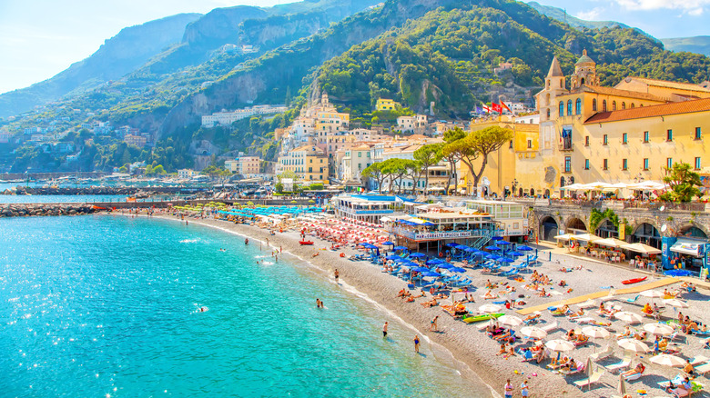 A popular and picturesque beach on the Amalfi coast