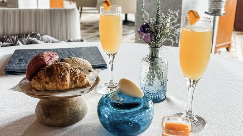 Weekend brunch at Navio, featuring mimosas and baked goods