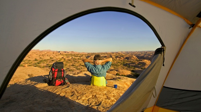 Solo traveler looking at epic Southwest landscape