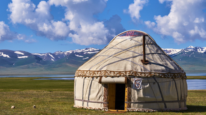 Kyrgyz yurt in mountains