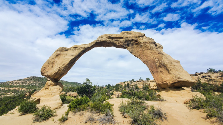 Sandstone arch in arid desert