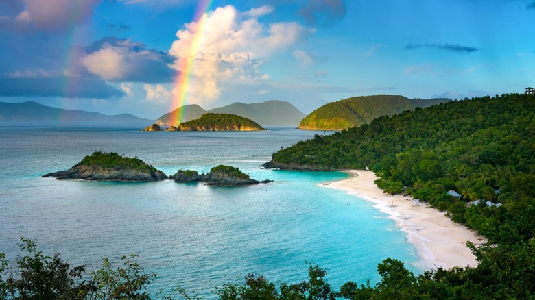 Coast of Virgin Islands National Park with a rainbow