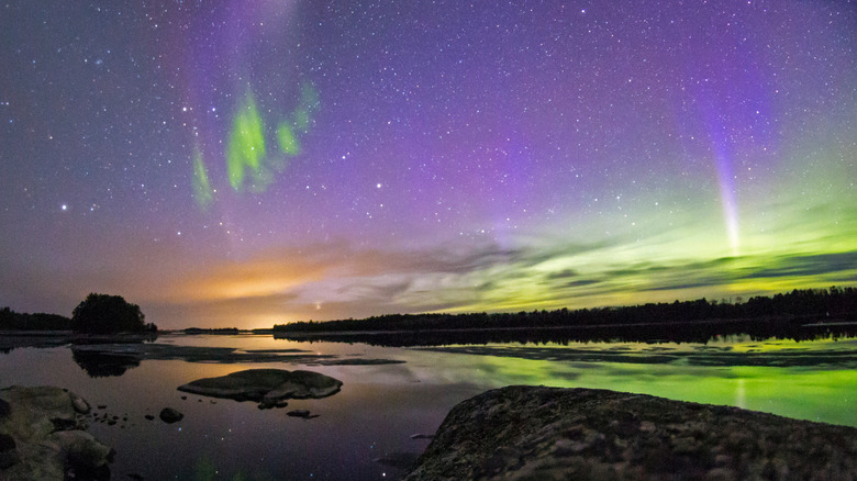 Aurora borealis above Minnesota lake