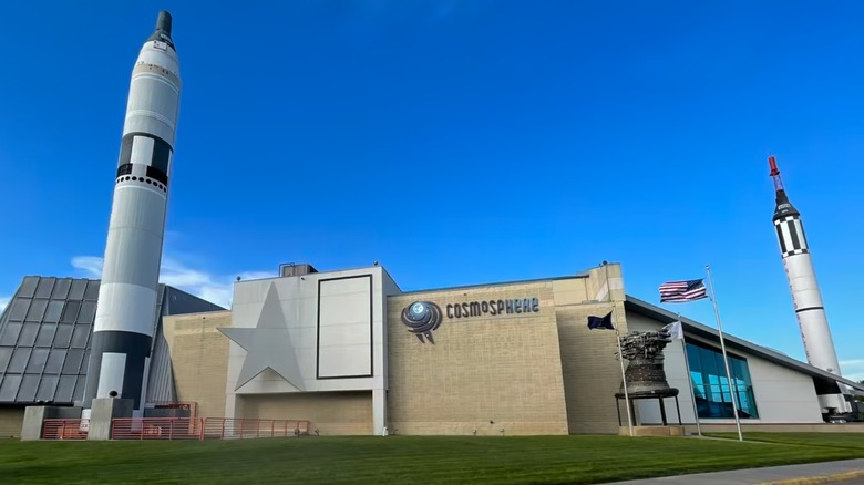 Rockets standing outside the Cosmosphere museum entrance