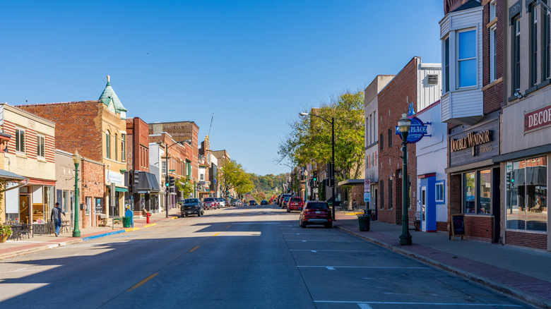 Stores lining W Water Street in Decorah