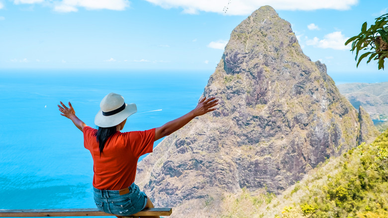 Hiker overlooking St. Lucia