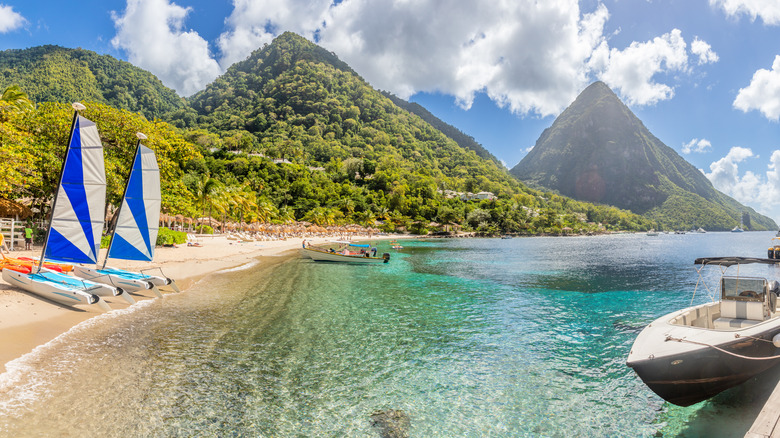 Sugar Beach and mountain in St. Lucia